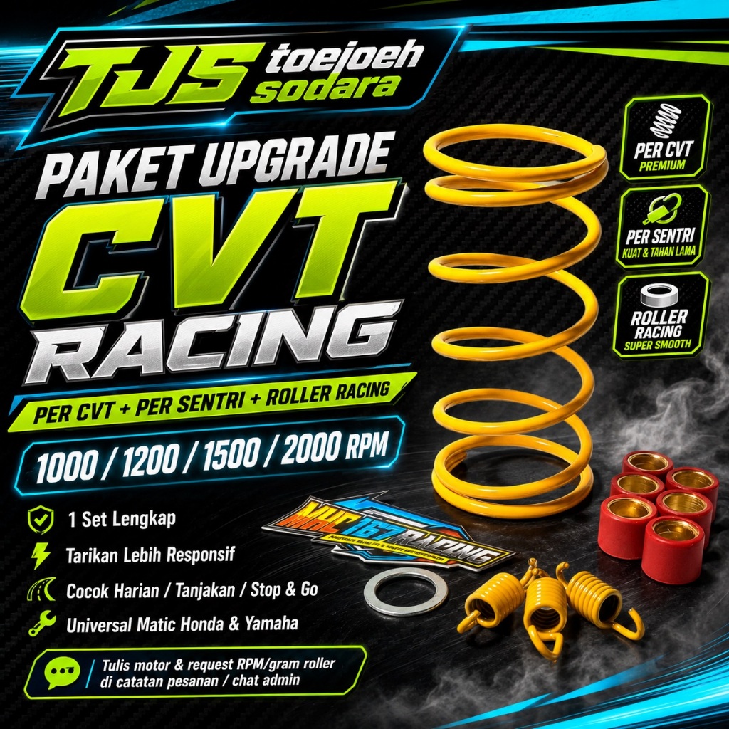 PAKET UPGRADE KIRIAN PER CVT 1500RPM + PER SENTRI/CENTRI/KAMPAS GANDA 1500 RPM + SET ROLLER RACING PCX NMAX AEROX VARIO MIO XEON ROLER BISA REQUEST UKURAN 7,8,9,10 ... GRAM · gambar 1
