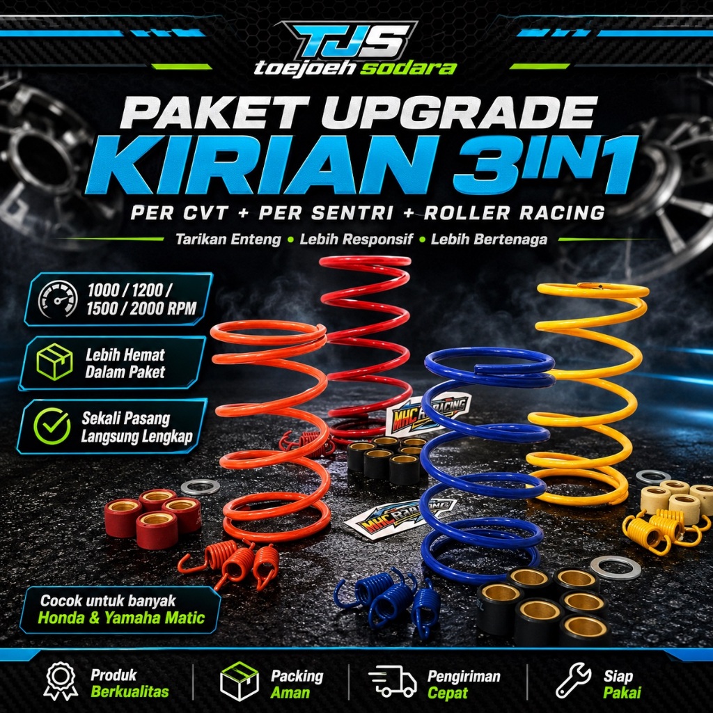 PAKET UPGRADE KIRIAN PER CVT + PER SENTRI KAMPAS GANDA 1000/1500/2000 RPM + ROLLER/ROLER/LOLER 8,9,10 .. GRAM VARIO,BEAT,MIO,NMAX,AEROX,LEXI,GENIO,PCX,FINO,SCOOPY,SPACY,XRIDE DLL · gambar 1