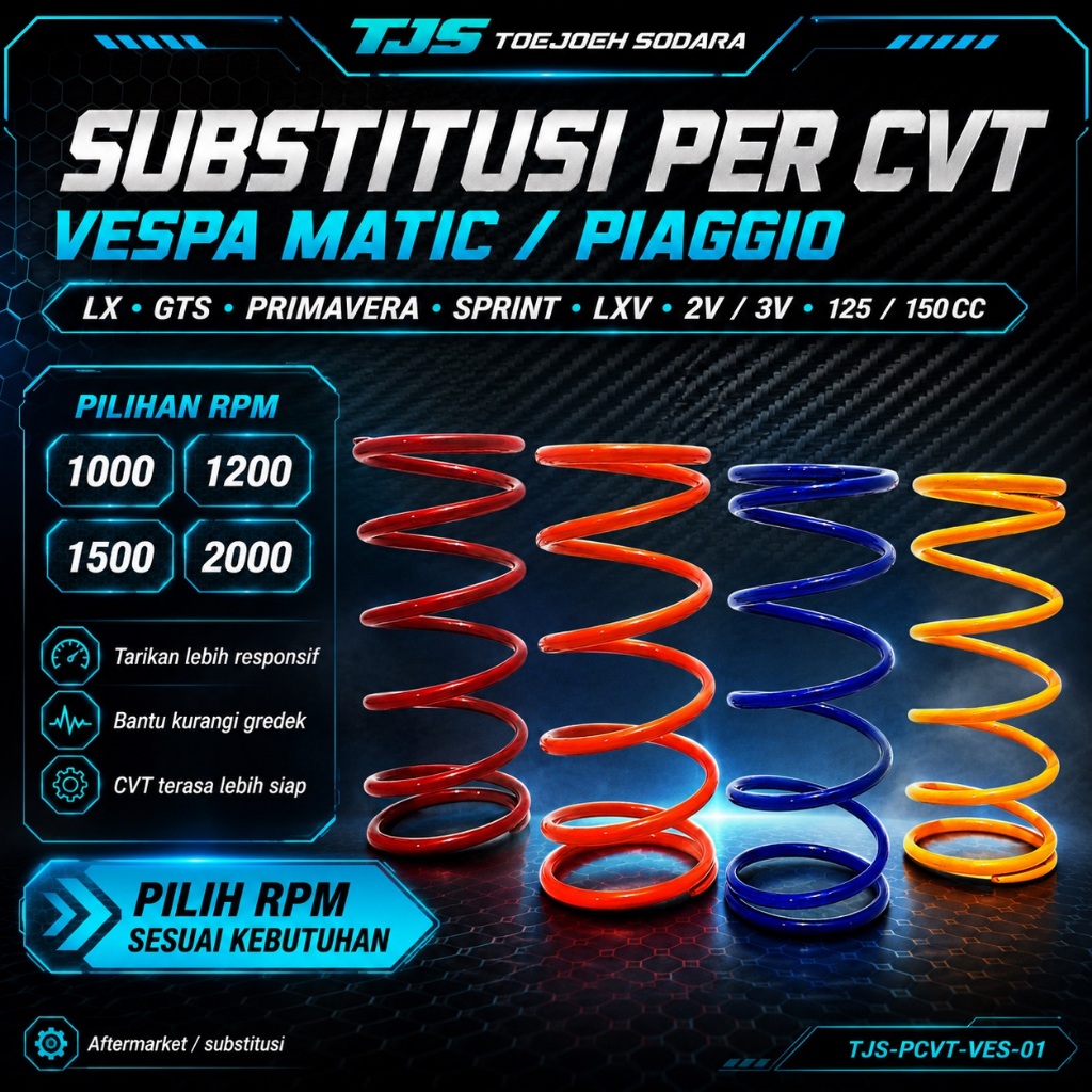 SUBTITUSI PER CVT VESPA MATIC PESPA PIAGGIO LX GTS PRIMAVERA SPRINT LXV 3V 2V 125 150CC · gambar 1