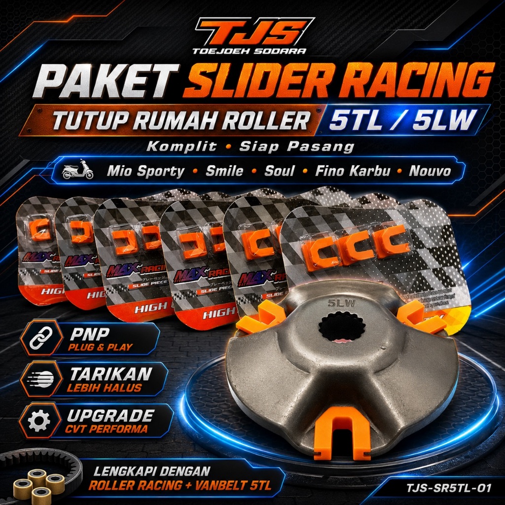 PAKET SLIDER RACING & TUTUP RUMAH ROLLER MIO SPORTY SMILE SOUL NOUVO - KOMPLIT & SIAP PASANG 5TL/5LW · gambar 1
