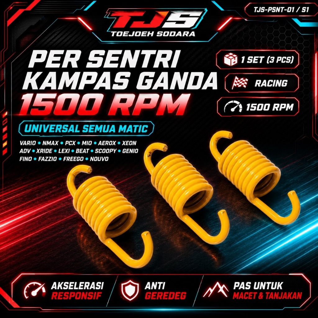 PER SENTRI KAMPAS GANDA 1500 RPM UNIVERSAL SEMUA MATIC VARIO NMAX PCX MIO AEROX XEON ADV XRIDE LEXI BEAT SCOOPY GENIO FINO FAZZIO FREEGO NOUVO MIO 1SET (3PCS) · gambar 1