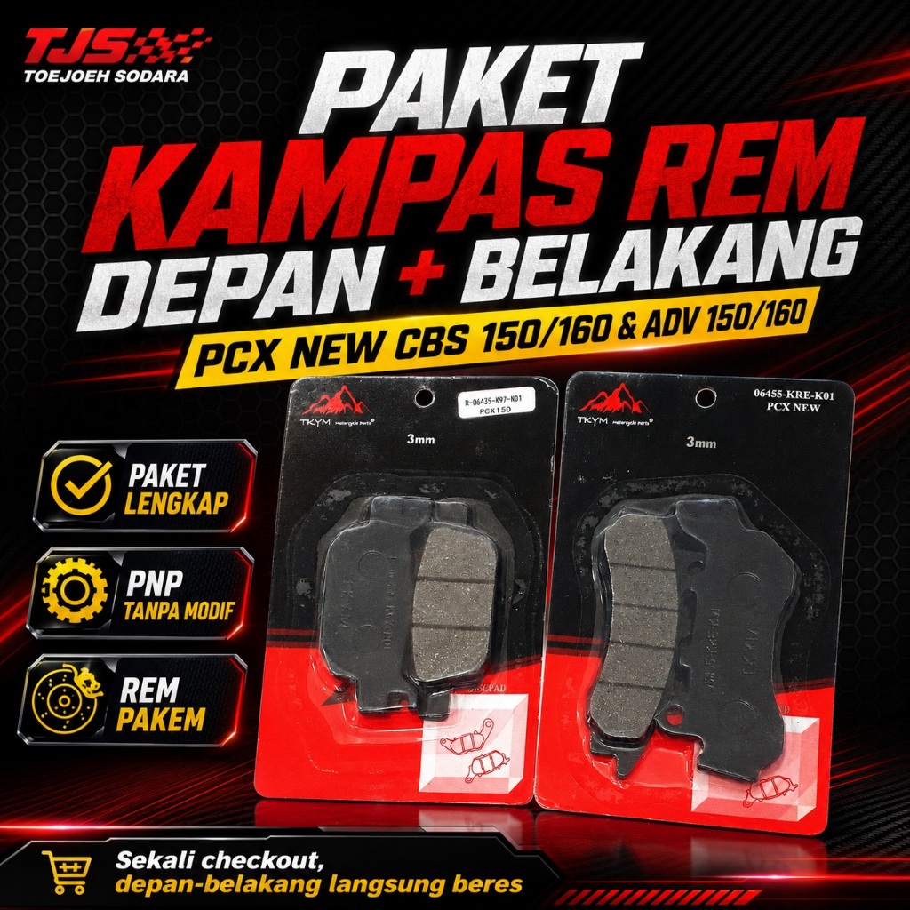 PAKET KAMPAS REM DEPAN BELAKANG PCX NEW CBS 150 160 ADV 150 160 – PAKEM MAX GRIP RACING · gambar 1
