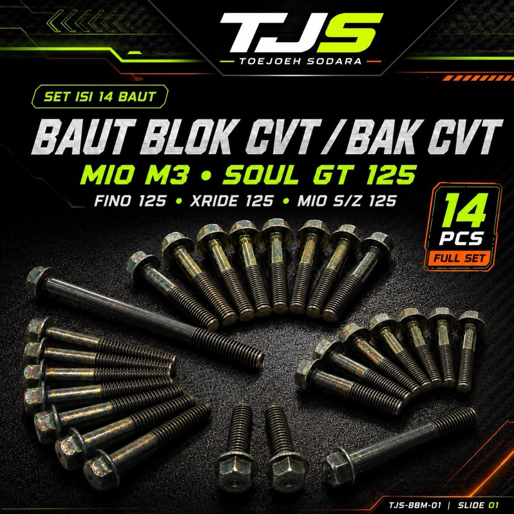 SET ISI 14 BAUT BLOK CVT BAK CVT MIO M3 SOUL GT 125 FINO 125 XRIDE 125 MIO S Z 125 FLANGE BOLT · gambar 1