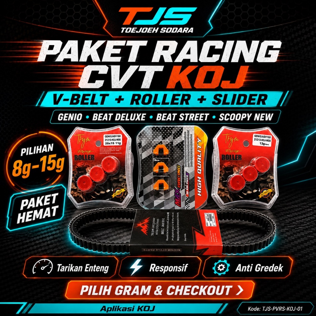 PAKET RACING ROLLER + VANBELT + SLIDER KOJ GENIO BEAT DELUXE STREET NEW SCOOPY NEW AKSELERASI NGEBUT · gambar 1