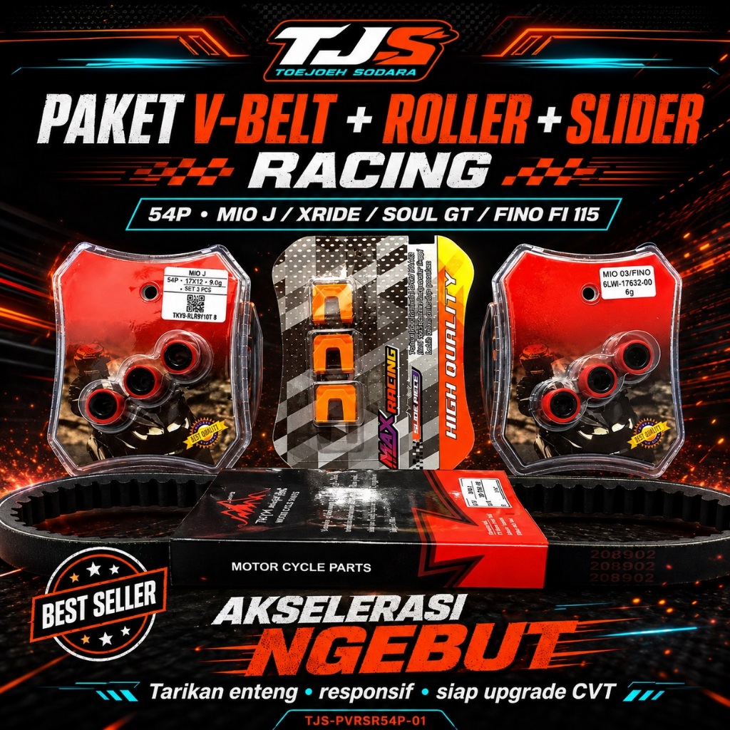 PAKET RACING 54P VANBELT + ROLLER + SLIDER MIO J SOUL GT XRIDE FINO FI – TARIKAN NGERING!! · gambar 1