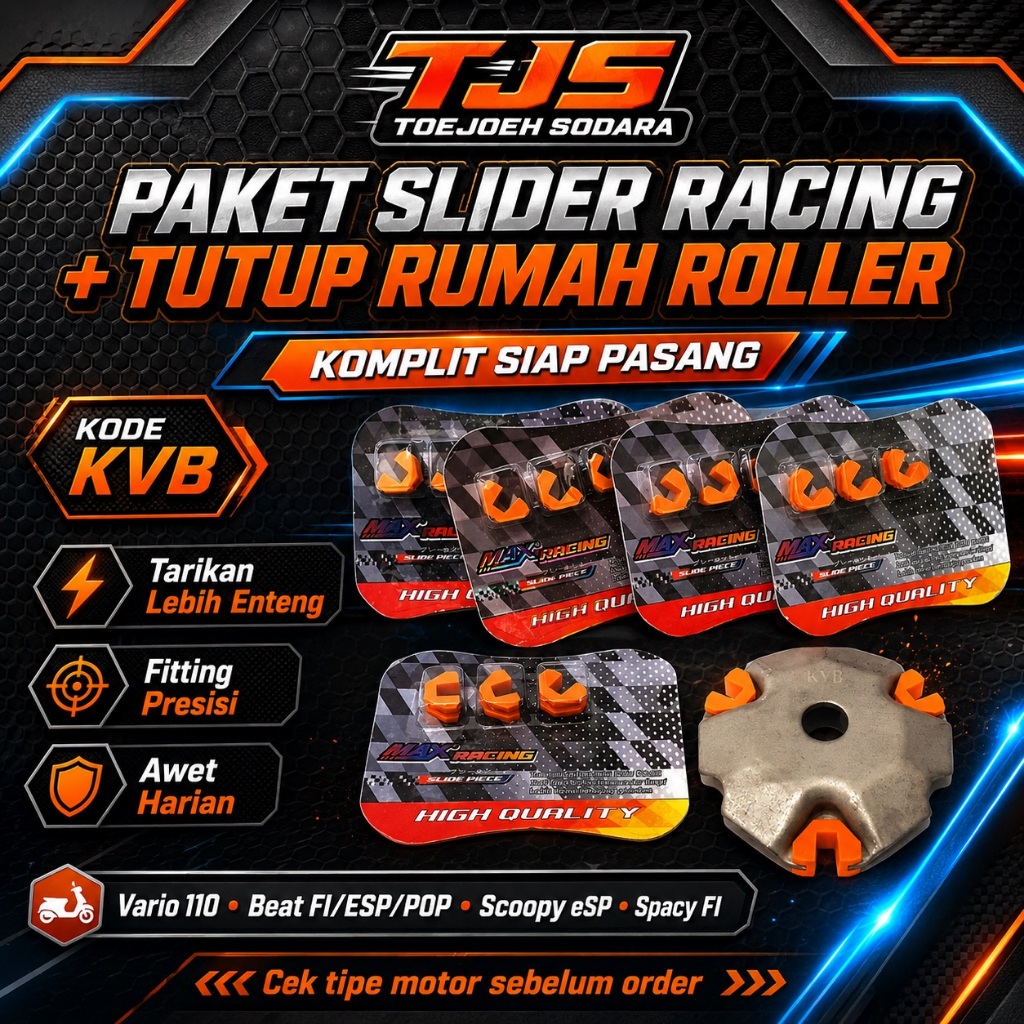 PAKET SLIDER RACING & TUTUP RUMAH ROLLER VARIO 110 BEAT FI ESP POP - KOMPLIT & SIAP PASANG KVB · gambar 1