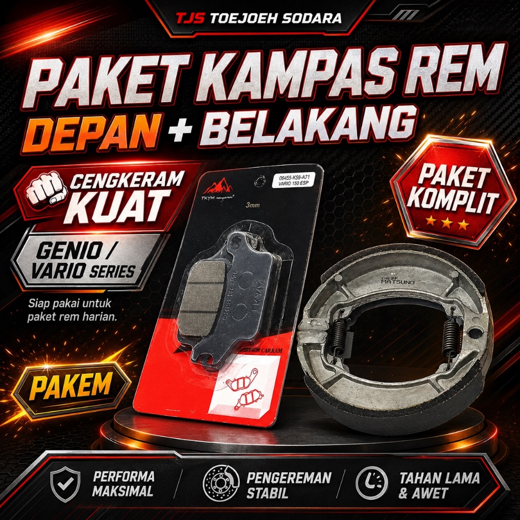 PAKET KAMPAS REM DEPAN BELAKANG GENIO VARIO 125 150 NEW ESP VARIO 160 CBS K2S CENGKERAM KUAT · gambar 1