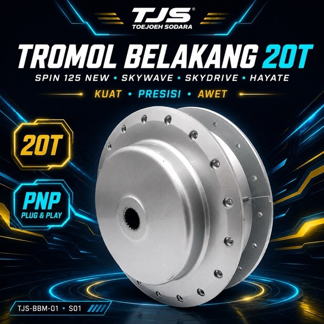 TROMOL BELAKANG 20T SPIN 125 NEW SKYWAVE SKYDRIVE HAYATE KUAT PRESISI AWET · gambar 1