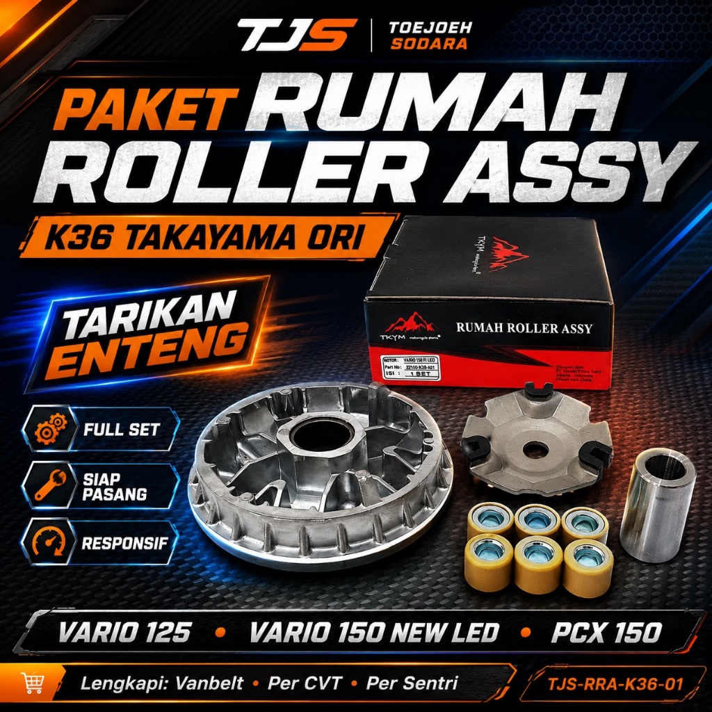 PAKET RUMAH ROLLER ASSY K36 TAKAYAMA ORI VARIO 125 150 NEW LED PCX 150 TARIKAN ENTENG · gambar 1