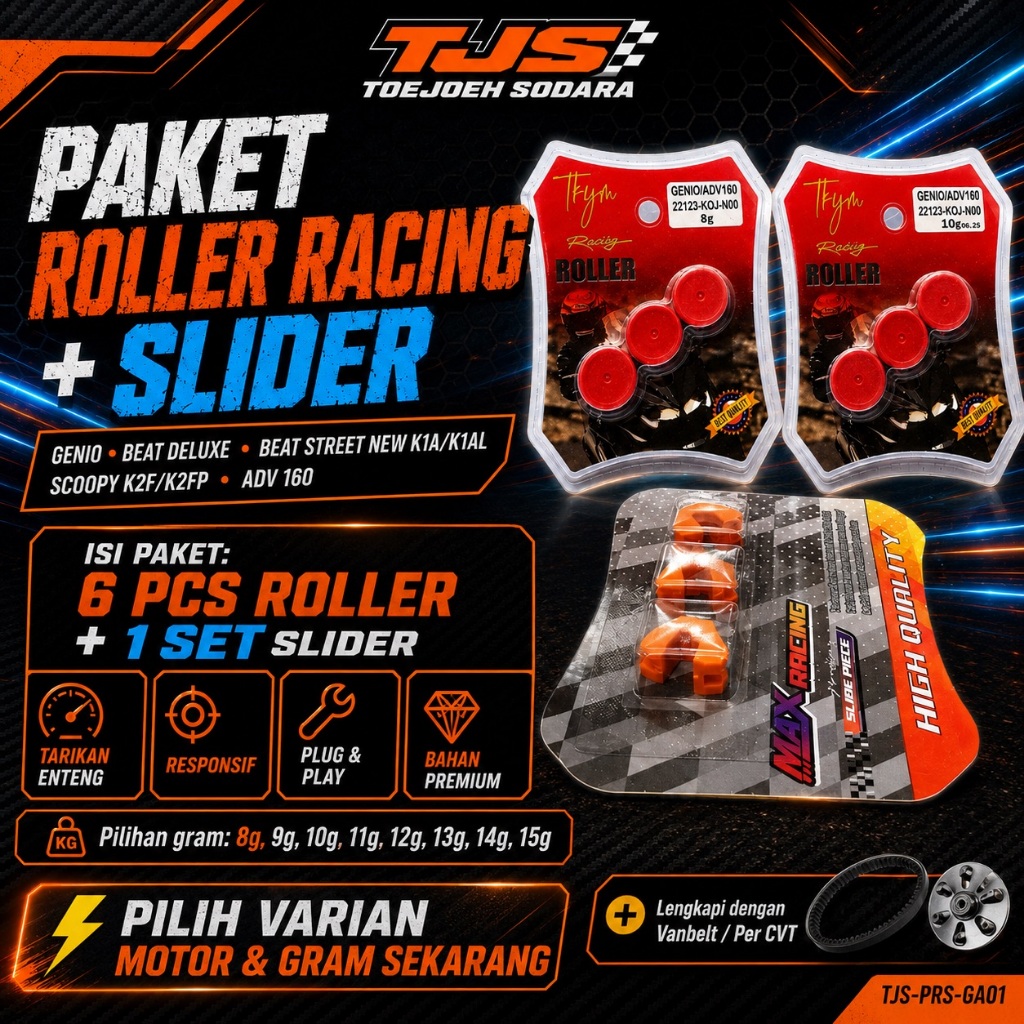 PAKET ROLLER RACING + SLIDER GENIO BEAT DELUXE BEAT STREET NEW K1A K1AL SCOOPY K2F K2FP ADV 160 · gambar 1